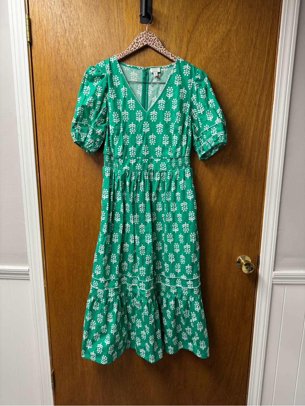 J. Crew Factory Block-Print Puff-Sleeve Midi Dress Emerald Beryl 10 - Picture 16 of 16